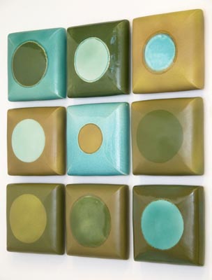 Green Yellow Aqua Circles - Glazed Ceramics - 2008 - 100 x 100 x 10 cm 